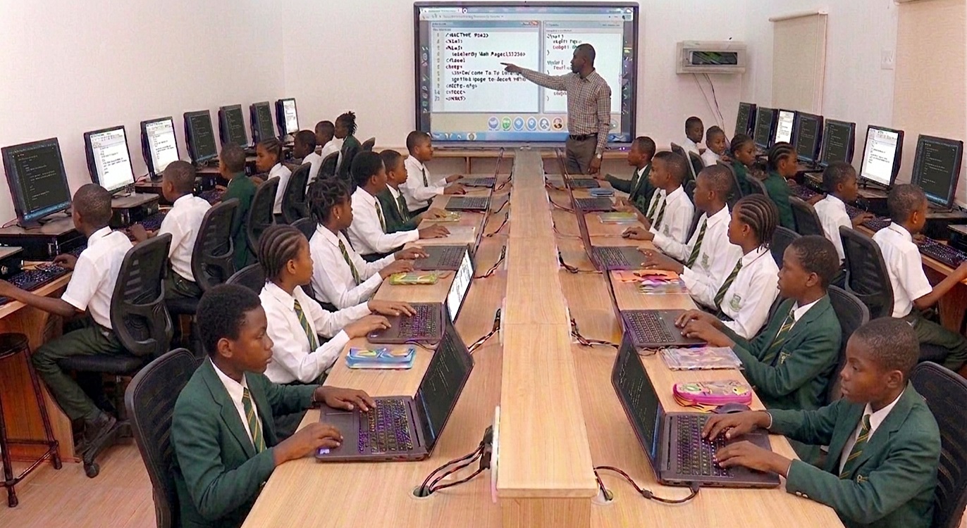 Students coding in classroom